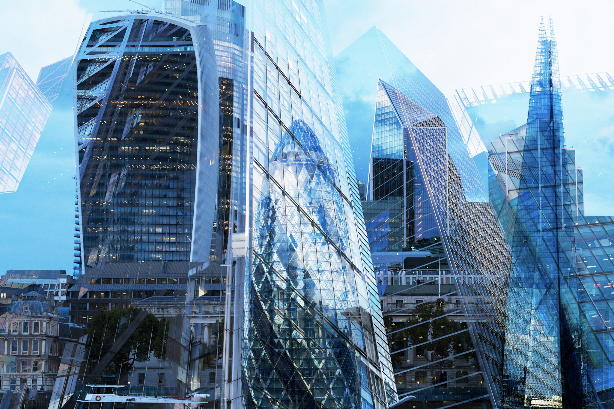 reflecting buildings on mirrored windows