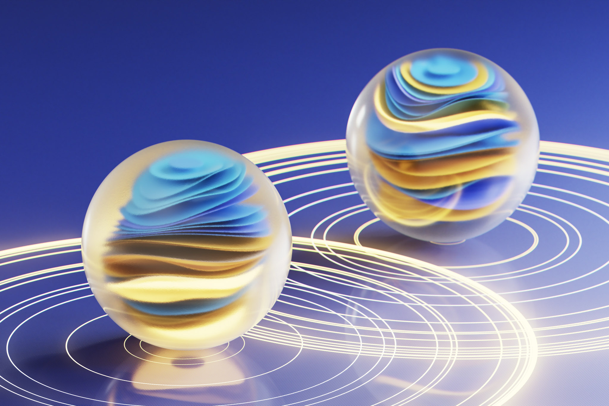 Abstract image of glowing spheres symbolizing connection and collaboration.
