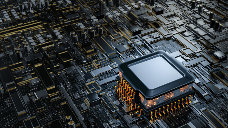 Advanced semiconductor chip and circuit board representing high-speed optical interconnects for scaling AI infrastructure.