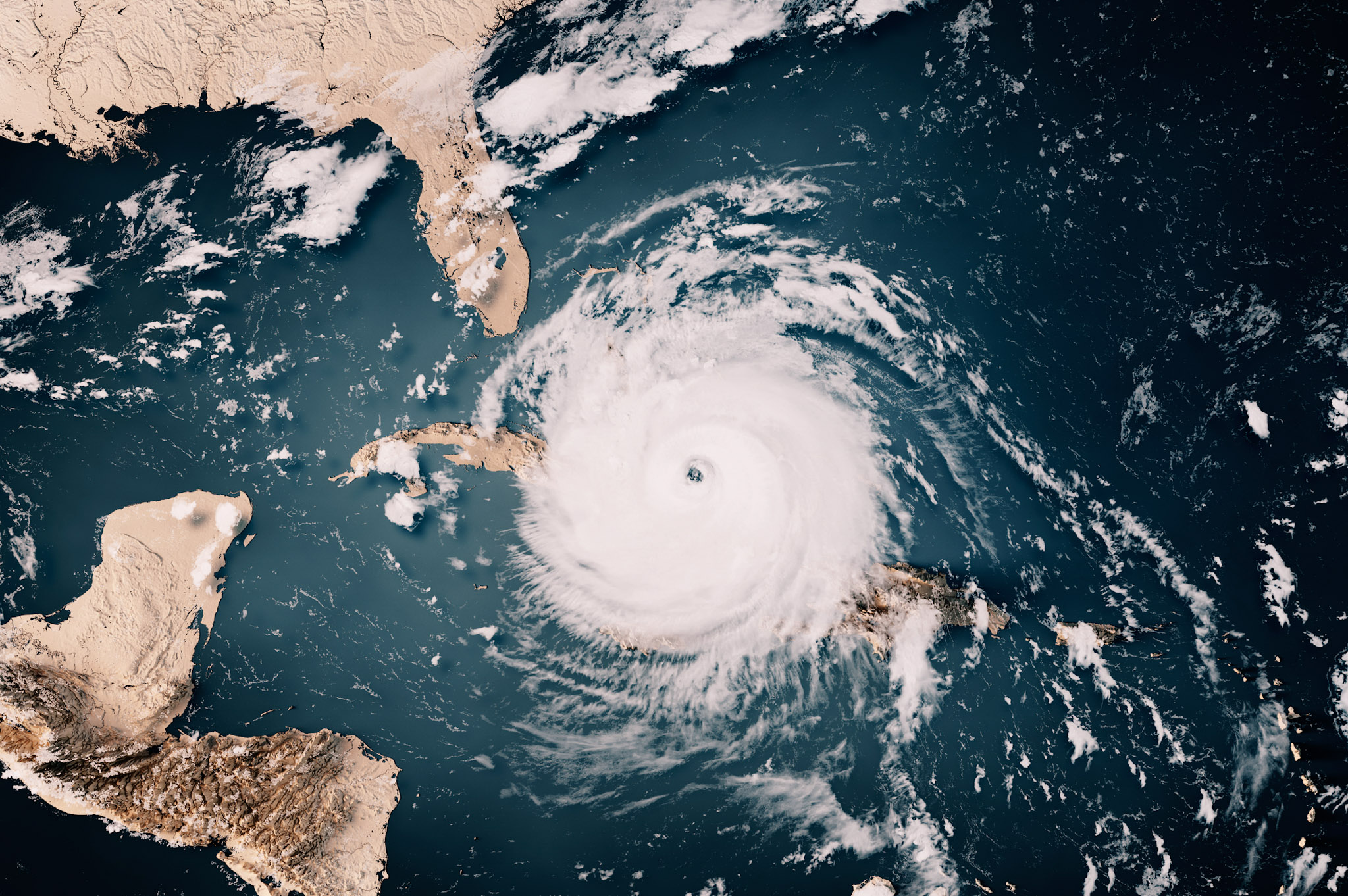 Satellite view of a major hurricane over the Caribbean representing disaster recovery, resilient infrastructure, and sovereign cloud protection in The Bahamas
