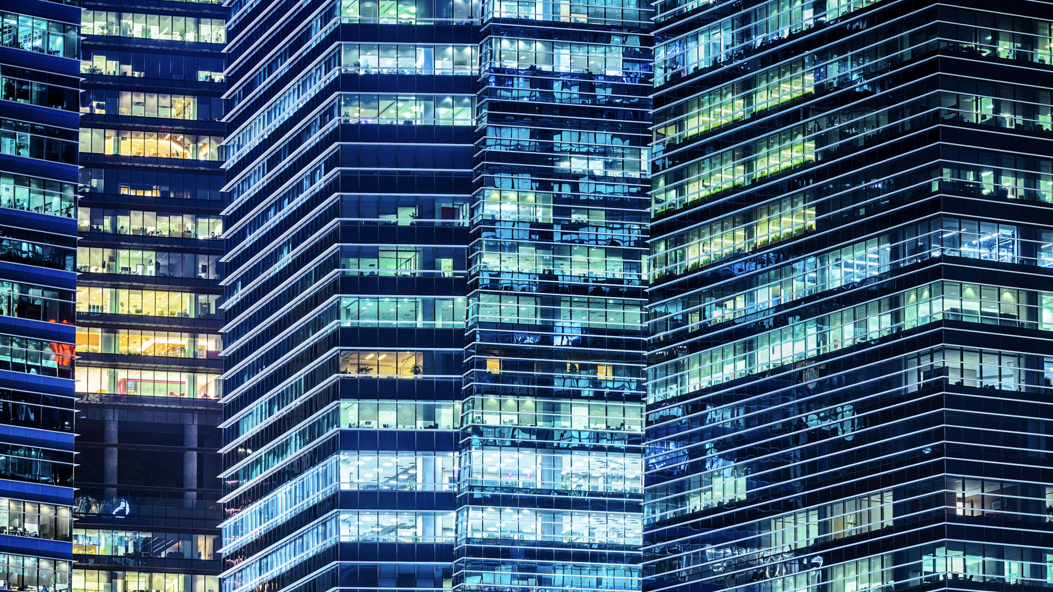 buildings windows in blue tones