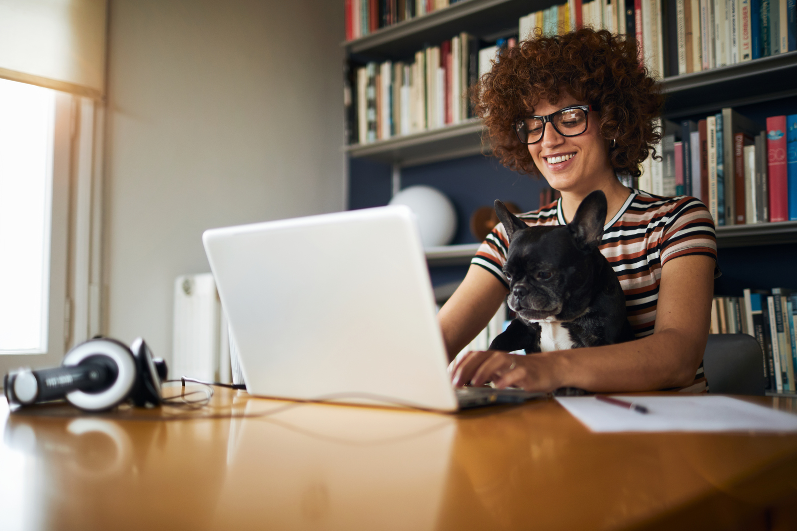 Woman working at home.