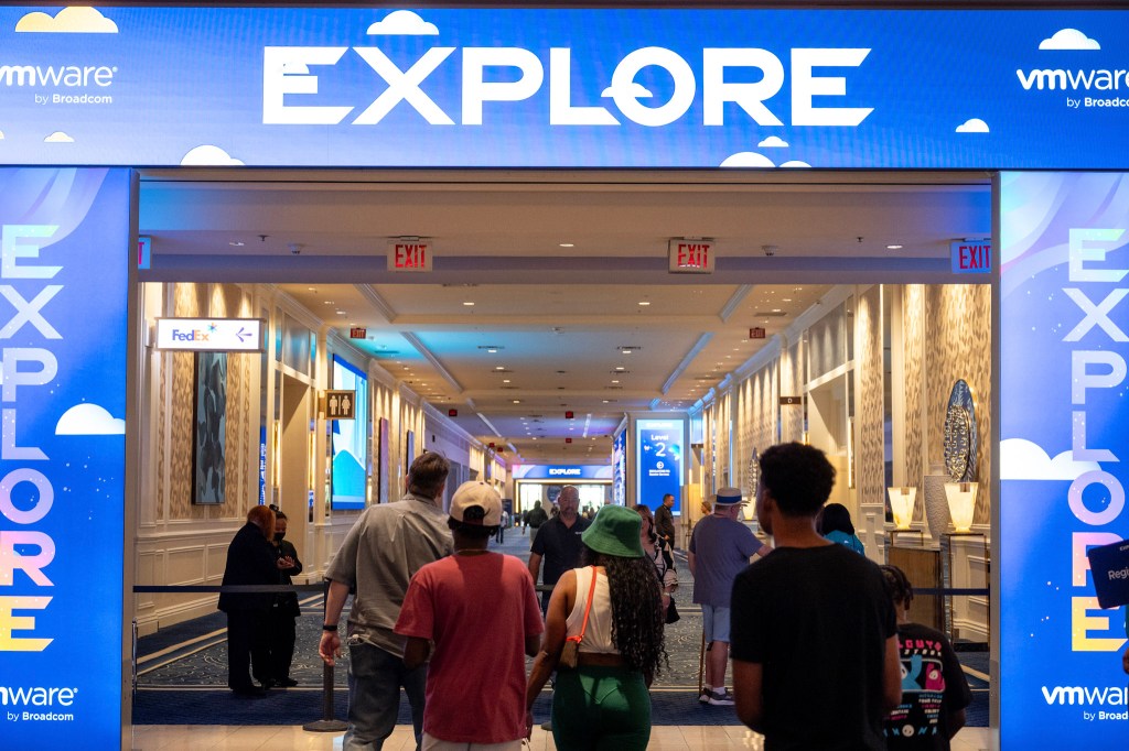 Entrance signage at VMware Explore 2025.