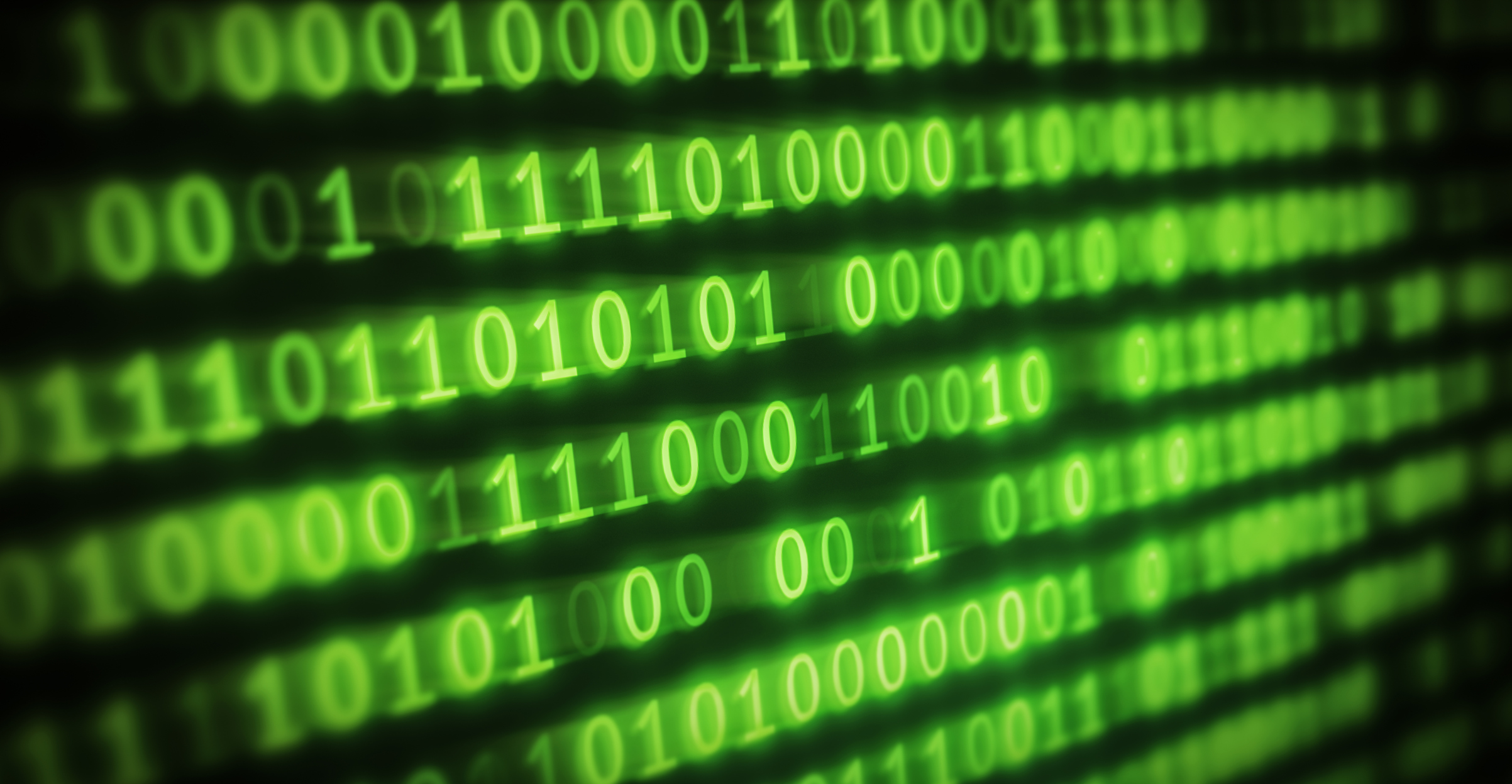 green binary numbers in a black background similar to Matrix