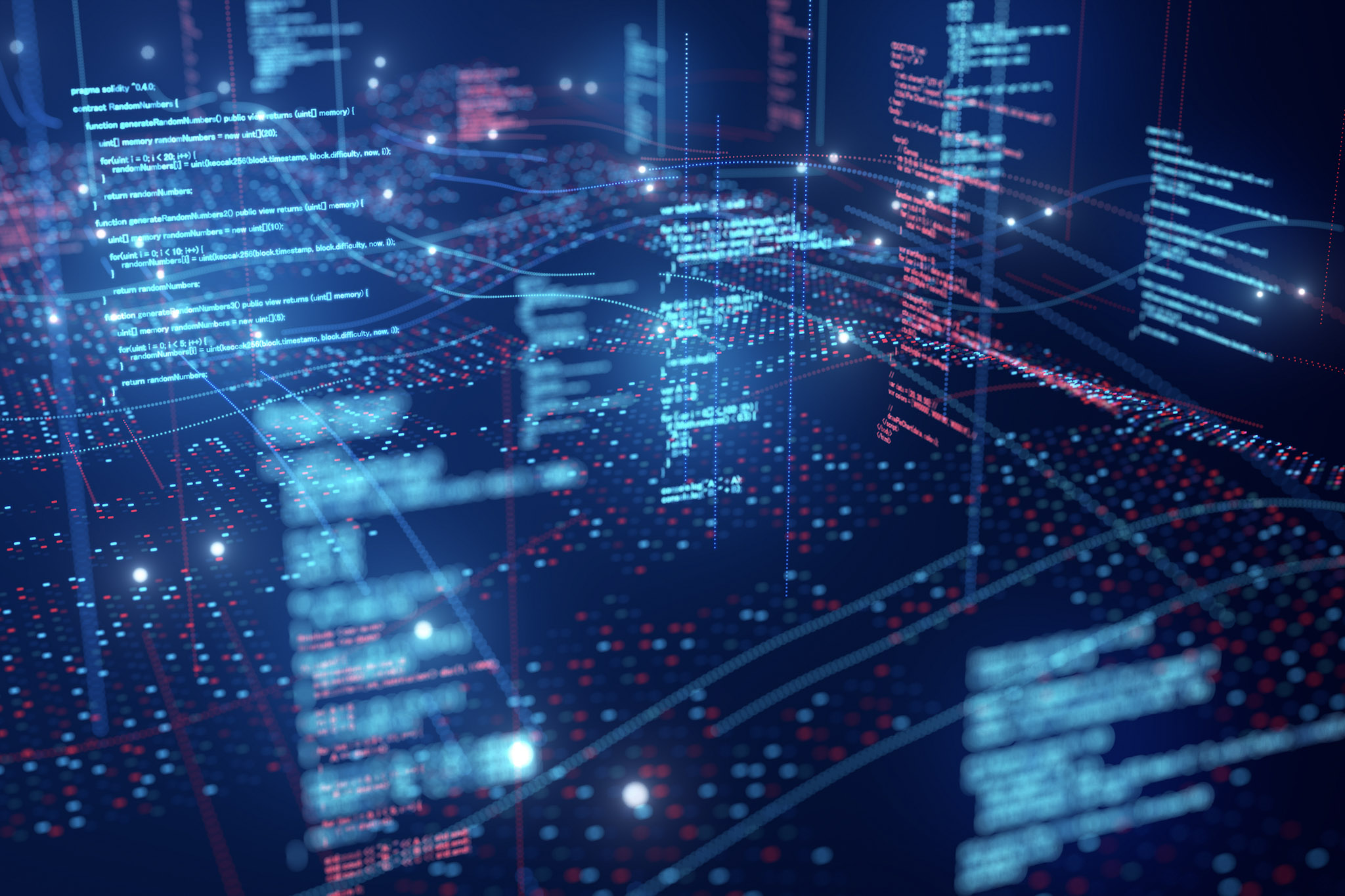 Abstract digital code and data visualization.