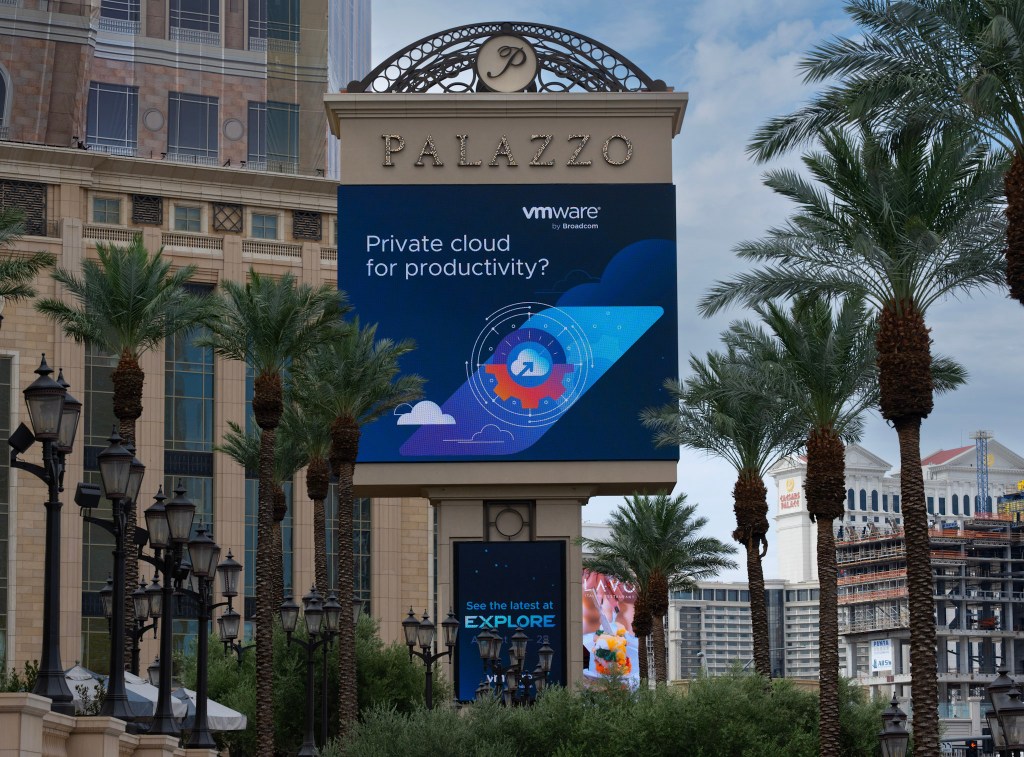 VMware Explore 2025 outdoor sign with productivity theme.