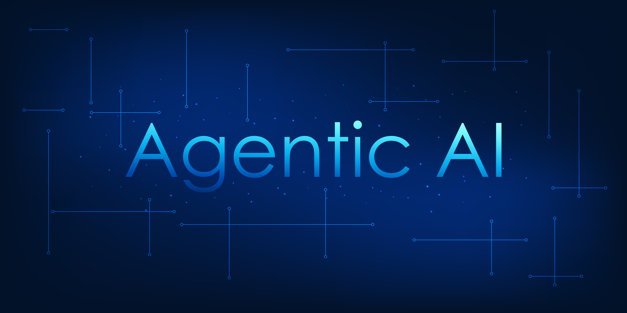 Digital graphic displaying the words “Agentic AI” on a blue technology background, representing autonomous artificial intelligence and modern AI driven transformation in government IT.