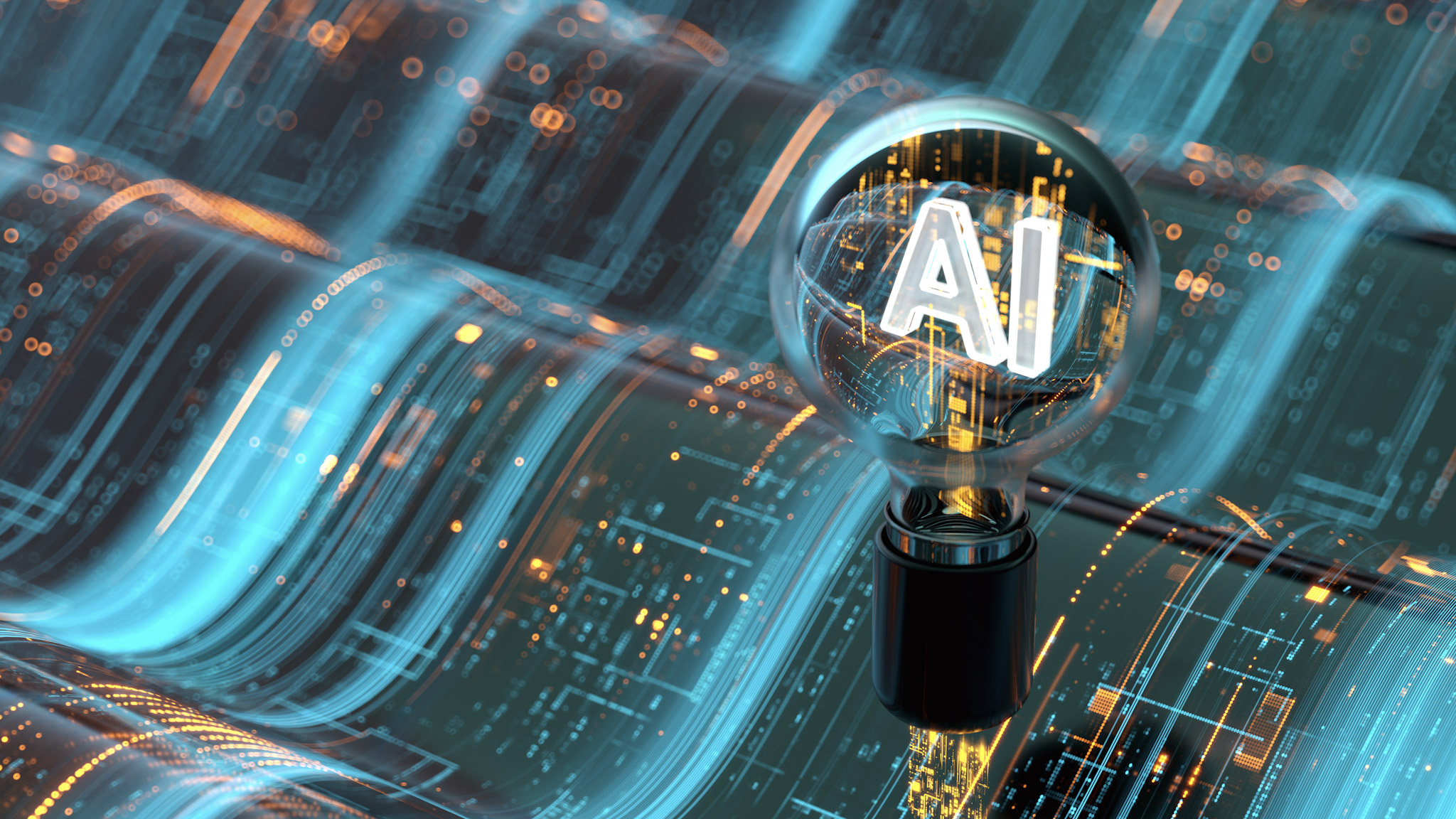 AI observability concept with magnifying glass analyzing digital data and code patterns