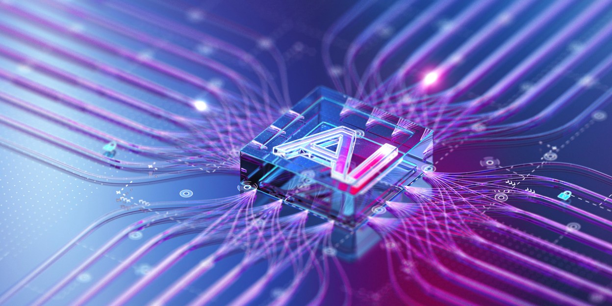 AI processor with interconnected data pathways representing secure AI infrastructure, open source collaboration, and cybersecurity innovation through the Open Secure AI Alliance.